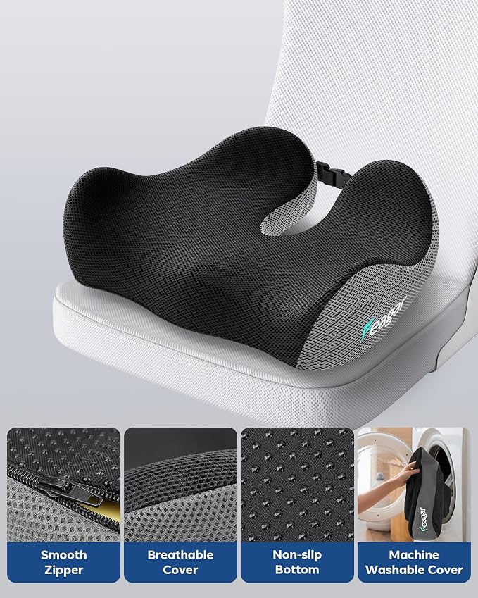 Seat Cushion - Memory Foam Ergonomic Seat Cushion -for Long Sitting | Seat Cushion for Tailbone Pain Relief - for Desk Chair, Car& Wheelchair Car Seat Pad for Hip and Lower Back Comfort Gray - Image 7