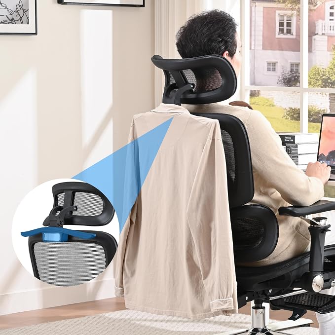 Mesh Ergonomic Office Chair with Footrest,Black | 6D Armrests,High Back Mesh Gaming Chair with Lumbar Support,Adjustable 3D Headrest for Home Office Desk Chair - Image 9