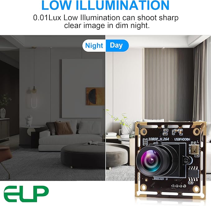 ELP Sony IMX323 Sensor Mini Low Light Wide Angle USB Camera Module with 100degree No Distortion Lens HD 1080P 0.01Lux USB2.0 Video Webcam Board UVC H.264 PC Camera for Computer, Laptop - Image 8