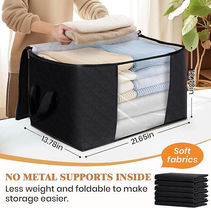 Fab totes 3 Pack Storage Bags for Clothes Blanket Storage Bins with Lids | Foldable Closet Organizers with Zippers,Window and Handles,Fabric Storage Bins for Sweater,Comforter,Bedding,Dorm essentials - Image 2