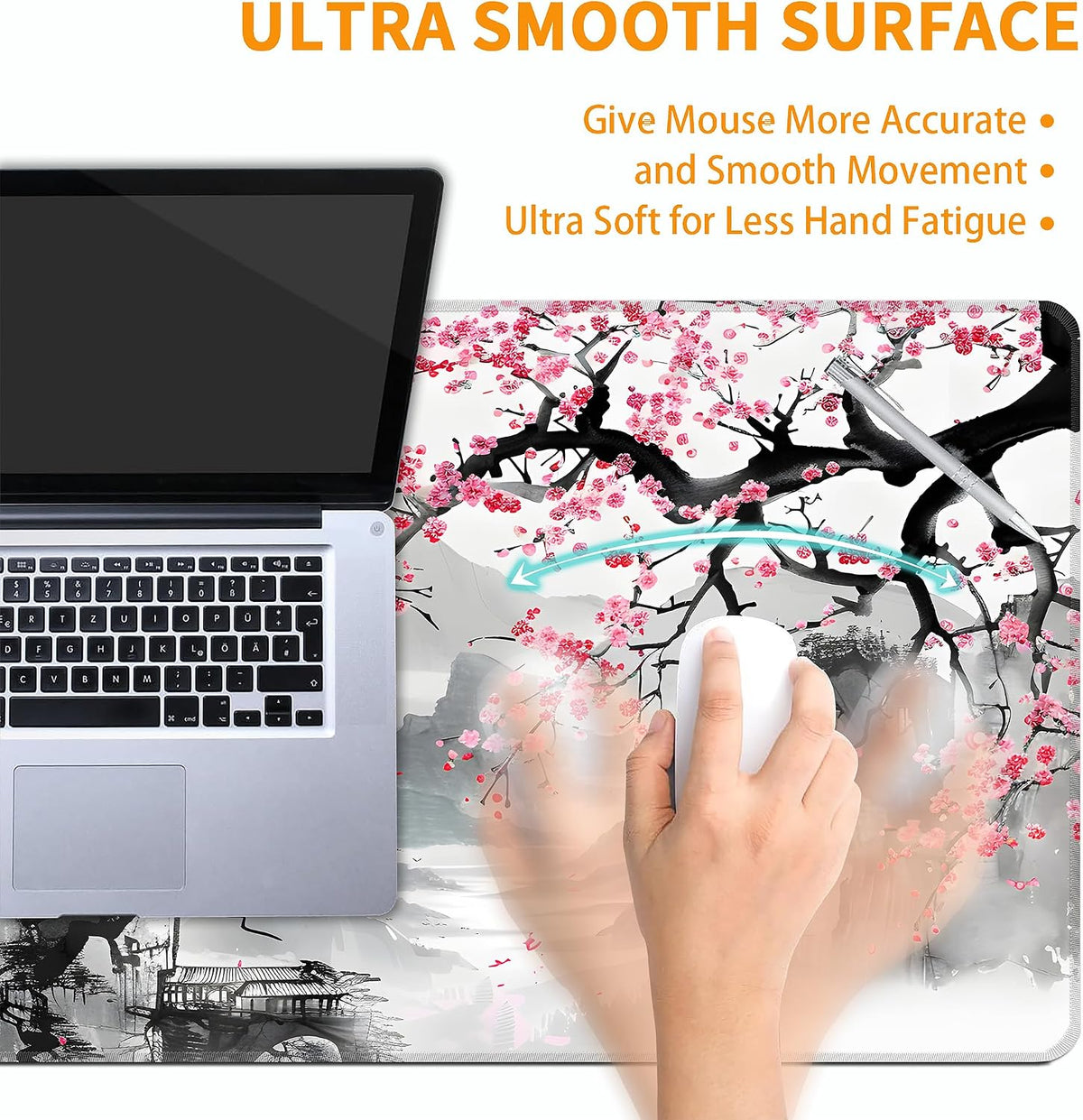 Japanese Cherry Blossom Mouse Pad,XXL 35.4"x15.7" Big Gaming Mousepad,Sakura Large Extended Mouse Mat,Non-Slip Rubber Base Waterproof with Stitched Edges for Gaming Office Home - Image 5