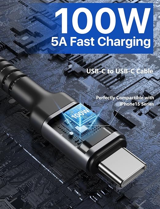Extra Long USB C to USB C Cable 15FT, 100W USB C Cable Fast Charging Cord | Upgraded Durable Braided USB C Cable for iPhone 17 16 15 Pro Max, MacBook Pro, Samsung Galaxy S10 S9 Plus, LG and More-1Pack - Image 3