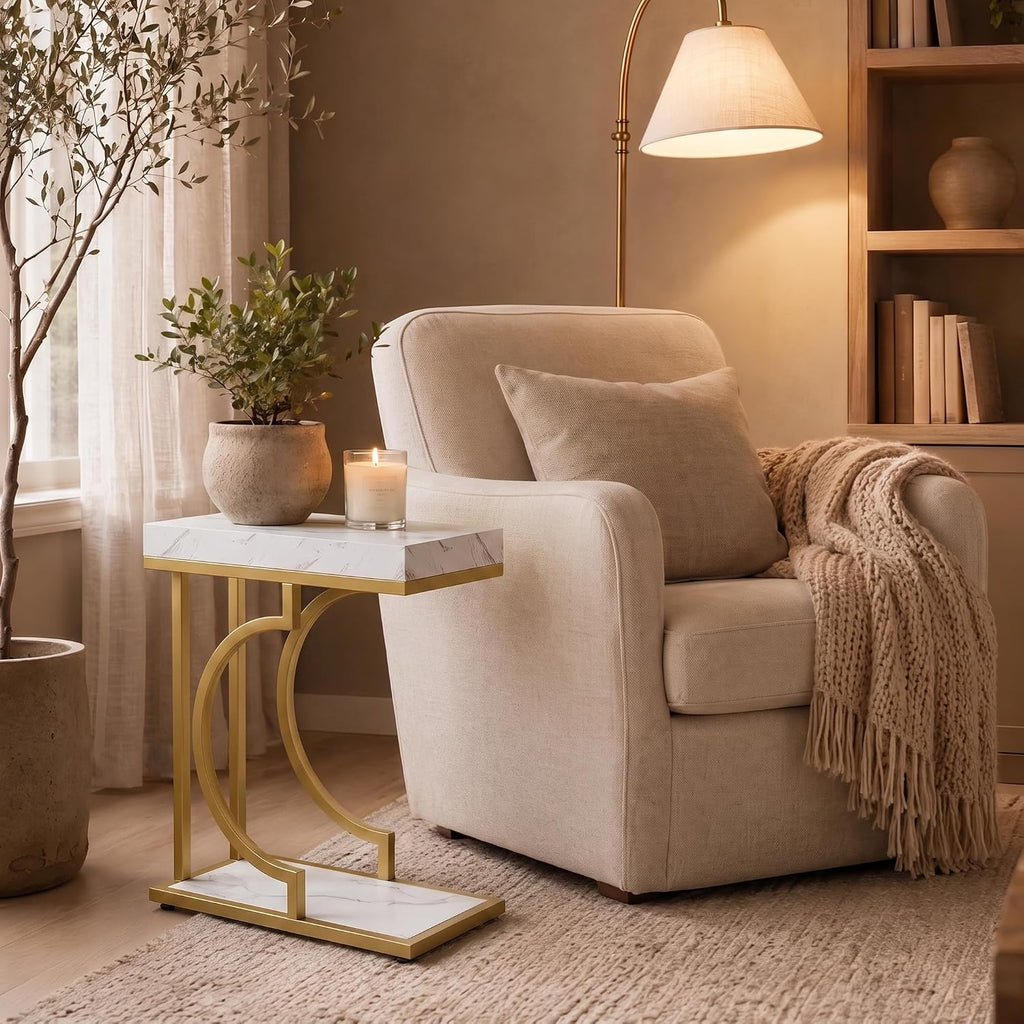 Tribesigns C Shaped Modern End Table for Coach with Metal Frame - Image 3