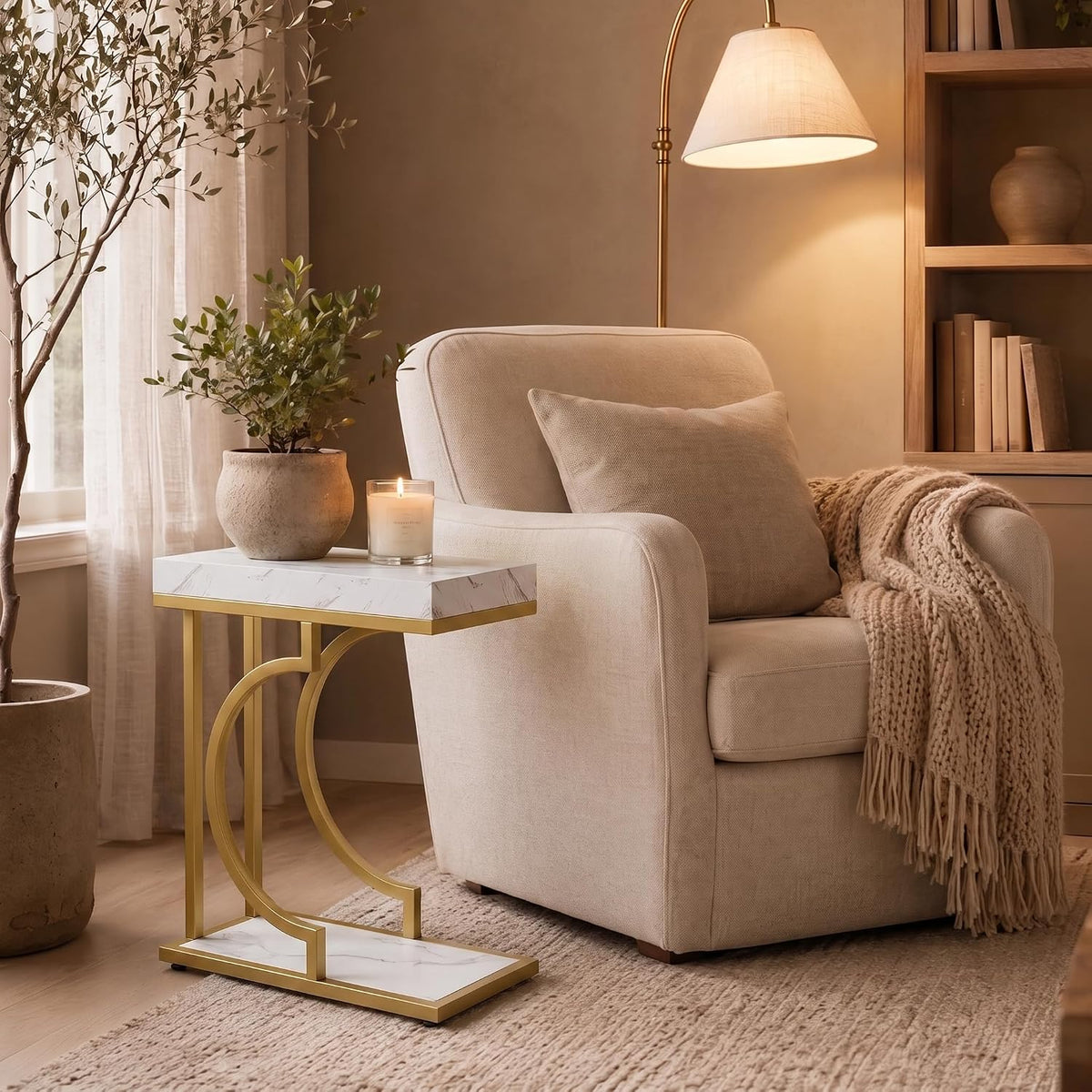 Tribesigns C Shaped Modern End Table for Coach with Metal Frame - Image 3