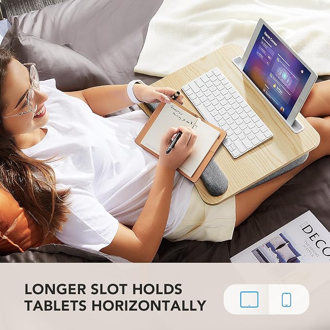 HUANUO Laptop Lap Desk with Cushion, Fit up to 15.6" Laptop，Light Wood | Portable Lap Desk with Pillow Cushion, Anti-Slip Strip & Storage Function for Home Office Students as Computer Laptop Stand - Image 5