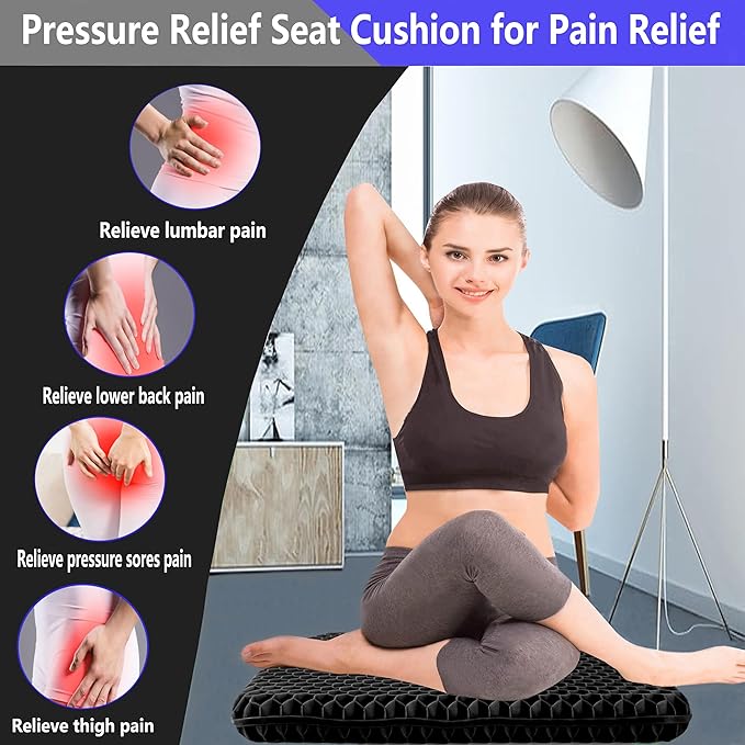 Extra Plus Size Gel Seat Cushion for Long Sitting, Large Cooling Supportive Seat Cushion for Lumbar Spine, Sciatica, Tailbone Pain Relief, Used for The Office, Wheelchair, Car, Recliner, Kayka.(Black) - Image 4