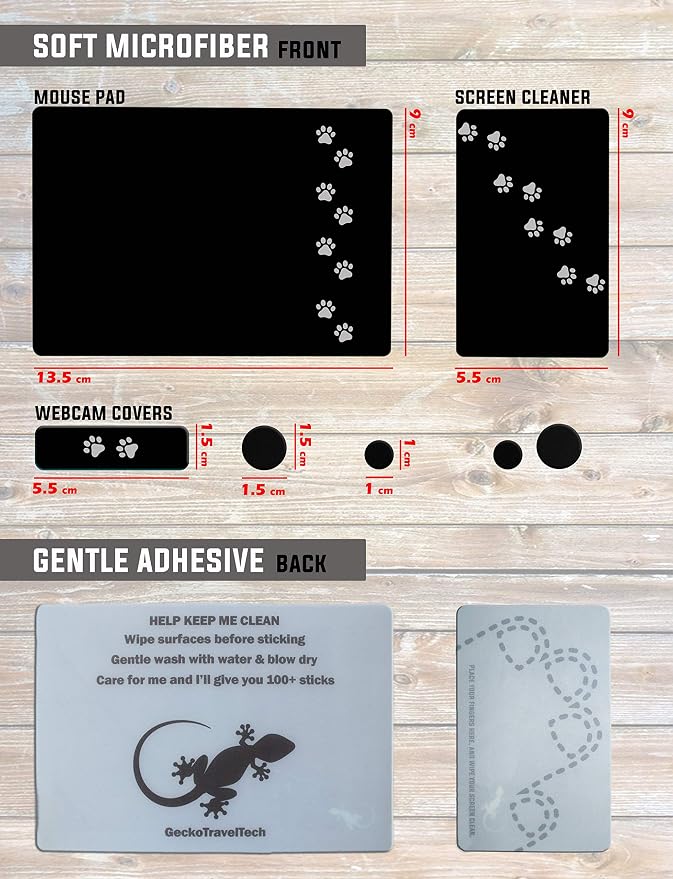 Mouse Pad Adhesive Bottom - Sticks to Any Surface - Portable - Webcam Covers and Screen Cleaner Included (Dog Paw) - Image 7