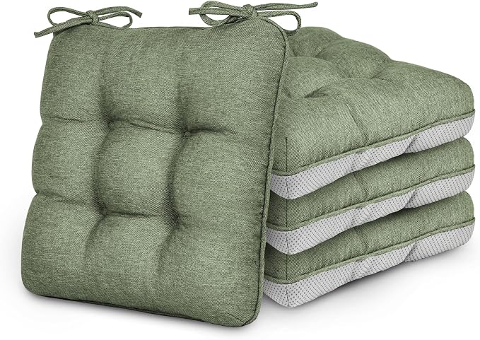 Love's cabin Memory Foam Chair Cushions Set of 4, 19 Inch, Green | 19"x19"x3.5", Indoor & Outdoor Chair Seat Pads with Non-slip Bottom and Ties, for Dining, Kitchen, Office and Patio Chair by Lovescabin