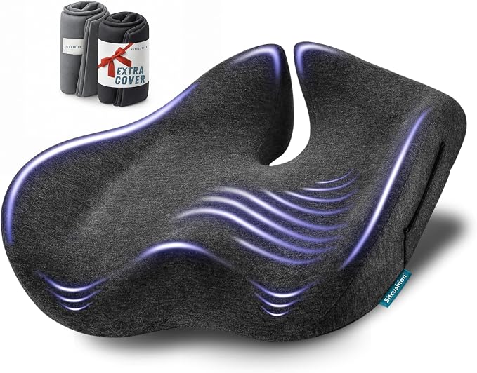 Ergo Office Chair Cushion for Back Pain, Sciatica, Tailbone Pain Relief | Extra Large Office Chair Cushion for Healthy Sitting Posture, Sciatica Pain Relief Pillow With Extra Cover (Gray) by Sitcushion