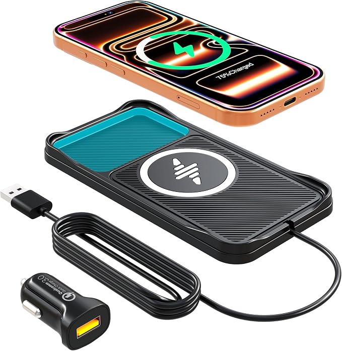 Wireless Car Charger,15w Fast Car Wireless Chargers Charging pad Non Slip Charger for Car Wireless Phone Charger for iPhone 17/16/15/14/13/12 Pro, SE3/SE2/XS/X/XR/8, 100cm Cable by WirelessCarCharger