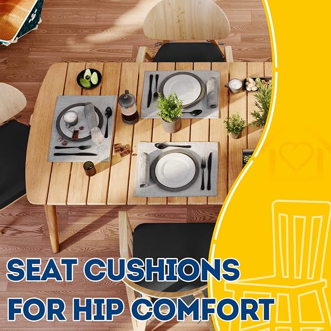 AAAAAcessories D-Shaped Chair Cushions, 2" Thick Dining Chair Pads with Ties and Removable, Machine-Washable Cover, 17" x 16", Set of 4, Black - Image 8