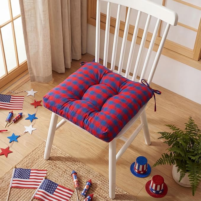 Geetery 4 Pack Chair Cushions, 16" x 15",Red and Blue,Plaid - Image 7