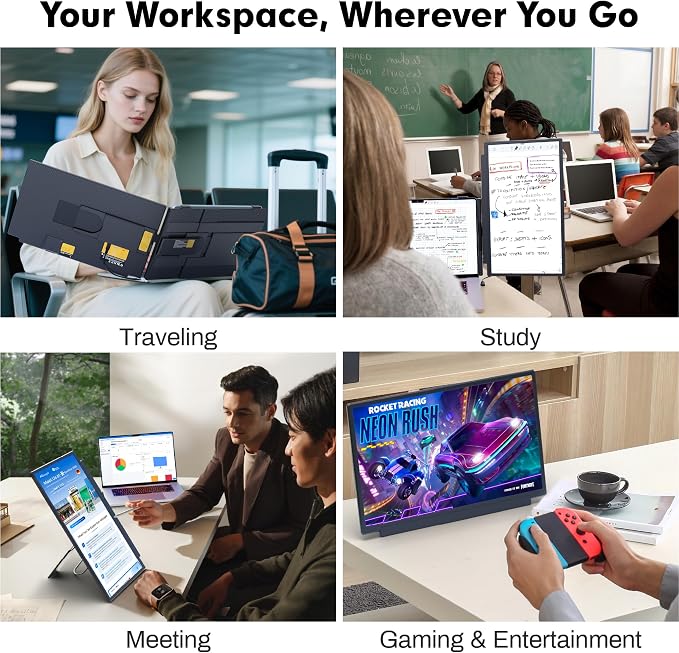 Upgraded Laptop Screen Extender, 15.6”Ultra-Thin Dual Portable Monitor with 1080P FHD IPS, Detachable & 4-in-1 Modes, USB-C/HDMI Plug-Play Monitor Extender for Mac/Win/Android, Fits 13-17" Laptops - Image 8