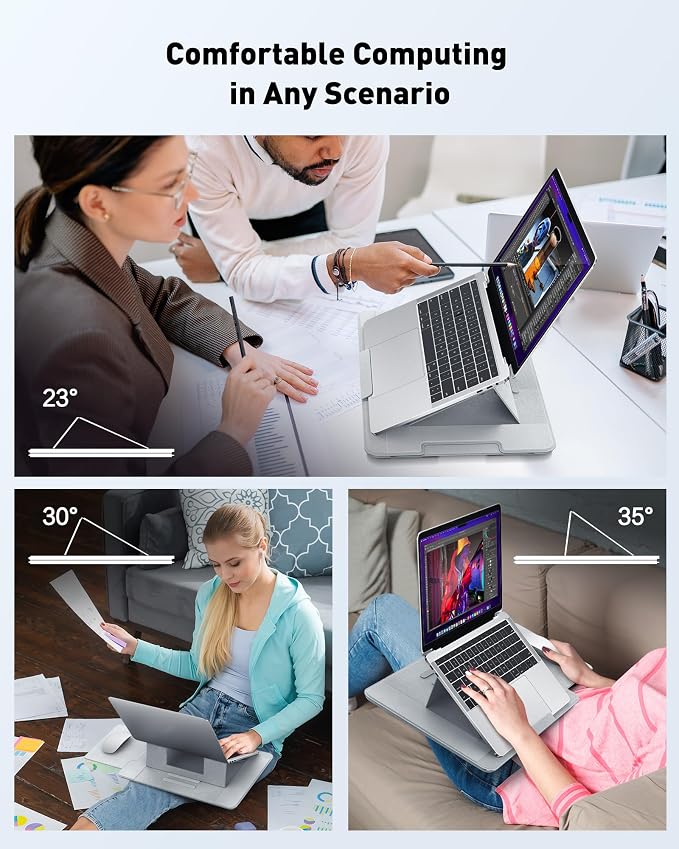AboveTEK Adjustable Laptop Lap Desk, 3 Ergonomic Angles, PU Leather Non-Slip Surface, Heat Shield, Retractable Mouse Pad, Portable Laptop Lap pad for Bed, Sofa, Travel (Light Gray) - Image 7