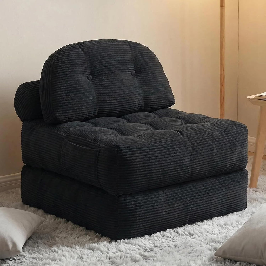 Convertible Corduroy Floor Sofa, 3-in-1 Folding Lazy Sofa Bed with Adjustable Backrest, Soft Bean Bag Chair Lounger for Living Room, Bedroom, Guest Room, Oversized Sleeper Chair by Qundicy
