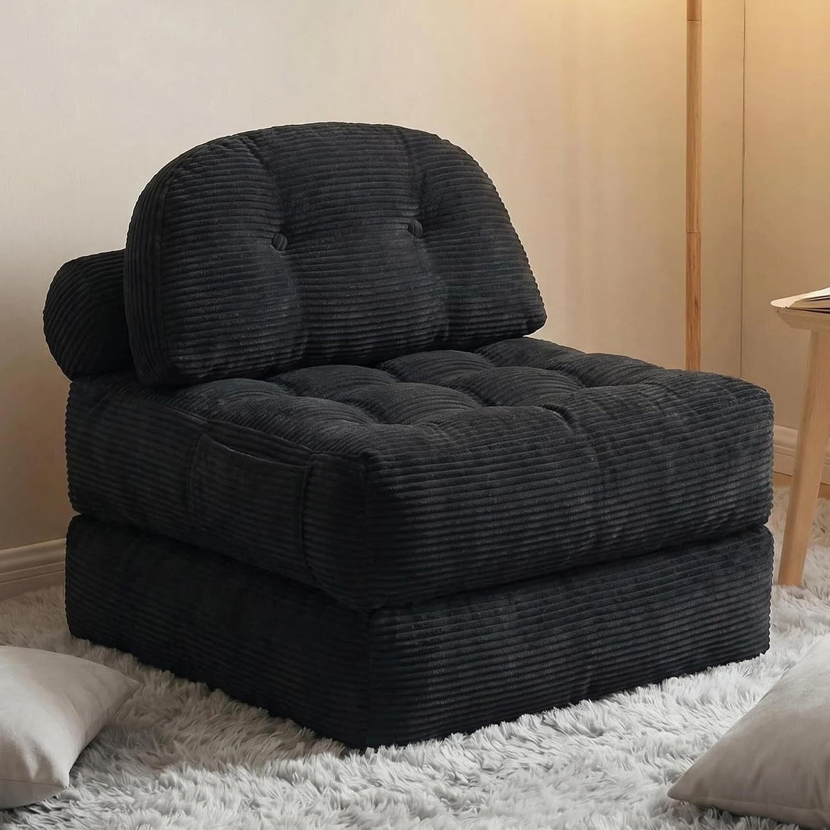 Convertible Corduroy Floor Sofa, 3-in-1 Folding Lazy Sofa Bed with Adjustable Backrest, Soft Bean Bag Chair Lounger for Living Room, Bedroom, Guest Room, Oversized Sleeper Chair by Qundicy