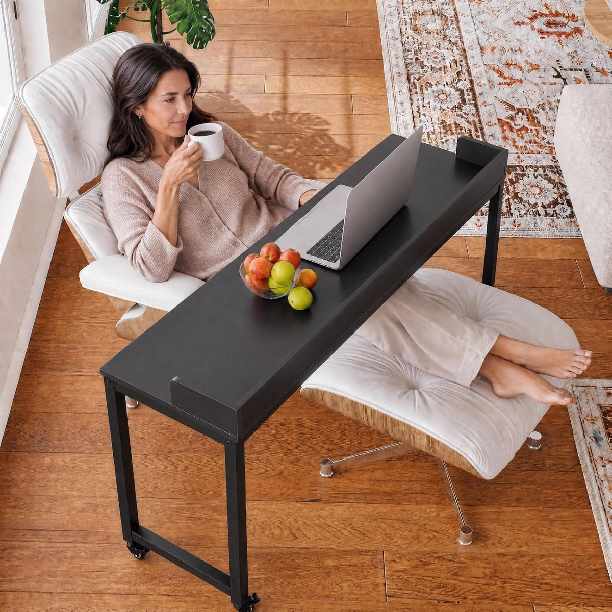 Clevich Overbed Table with Wheels, 16" D x 71" W x 41" H Mobile Bed Desk - Image 9