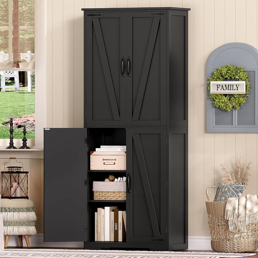 Tall Pantry Cabinet with 4 Doors & 2 Adjustable Shelves, Kitchen Cabinet - Image 4