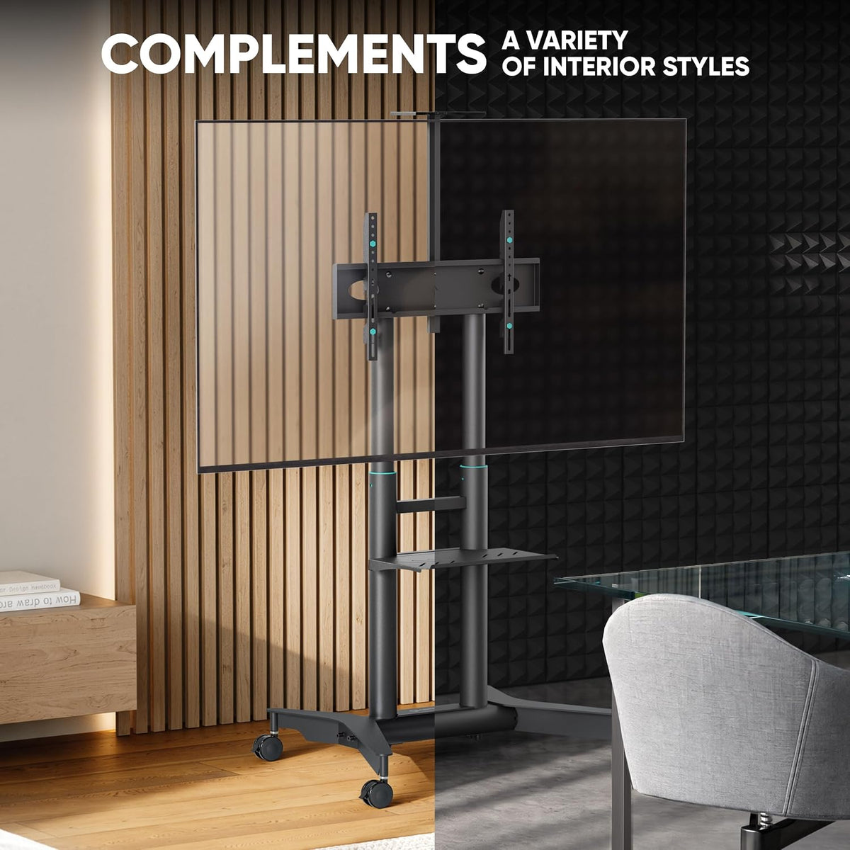 ONKRON Mobile TV Stand on Wheels 32-75 Inch, 110 lbs, VESA 600x400, Black - Image 8