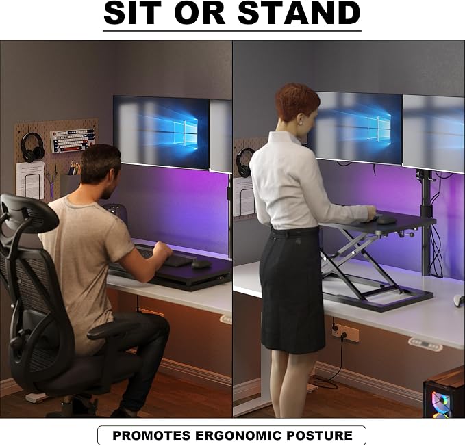 Decoholic 32 inch Height Adjustable Standing Desk Converter（Black） | Scissors Lift Keyboard and Mouse Riser Computer Keyboard Stand for Desktop,Keyboard Riser for Stand Up Desk Riser - Image 3