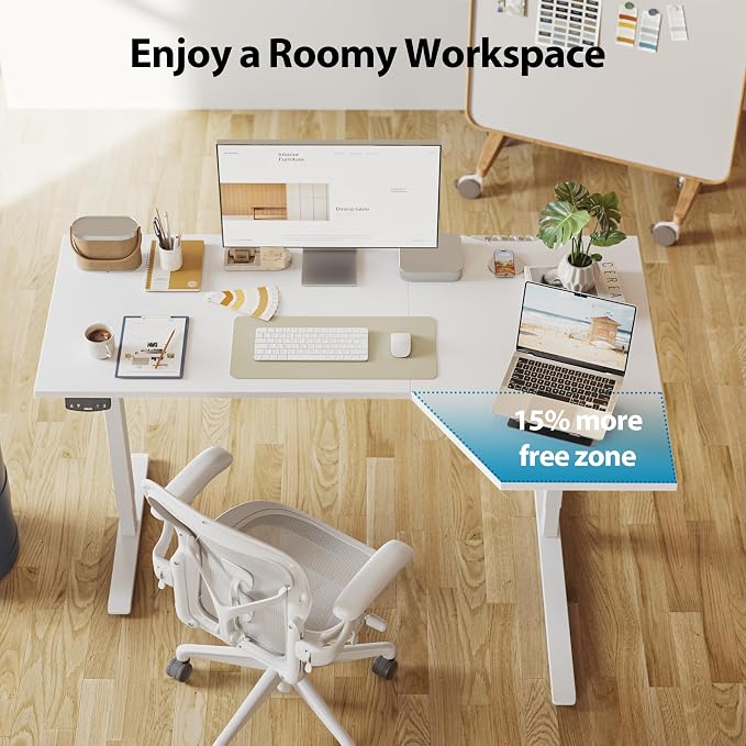 Agilestic 59 x 35 Inch Corner L Shaped Electric Standing Desk, White | Electric Height Adjustable, L-shape Workspace, Sturdy Steel Frame, Memory Preset, Hooks, 154 lbs, Easy Assembly, Splice Board - Image 8