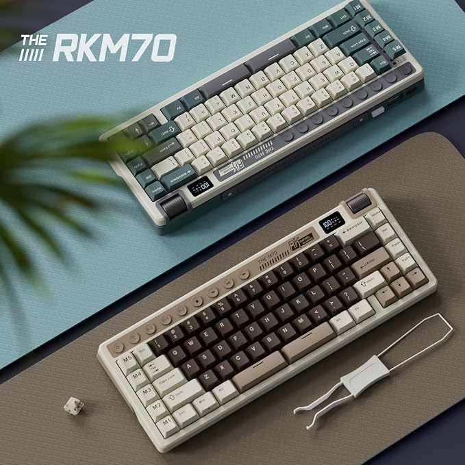 RK ROYAL KLUDGE M70 Wireless Mechanical Keyboard with Display/Macro Keys | Massive 6000mAh Creamy Gaming Keyboard w/Macro Keys/Digital Screen/Knob, Hot Swappable 75% Wireless Keyboard BT/2.4G/USB-C - Image 9