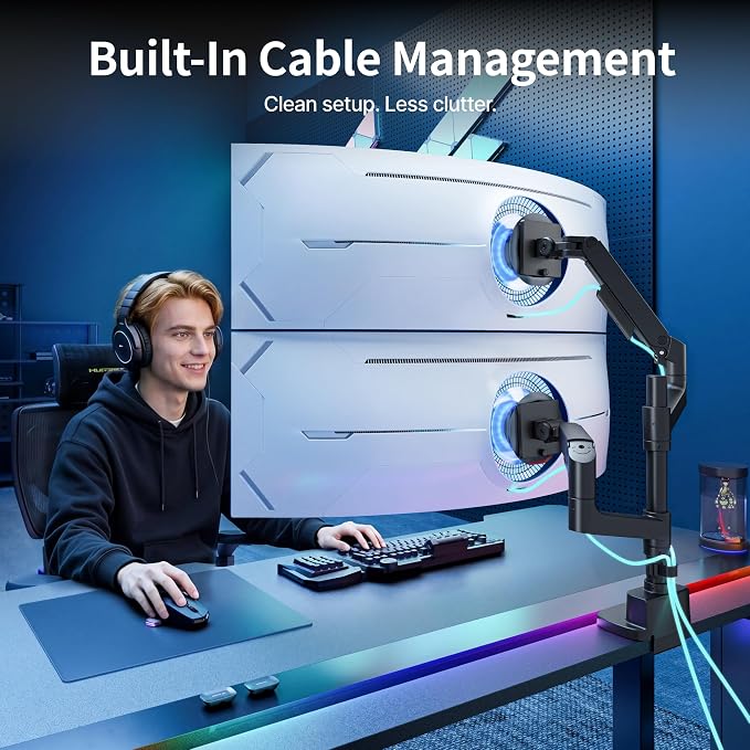 Dual Monitor Arm for 17”-49“Ultrawide Monitors with USB,Black | Heavy Duty Dual Monitor Mount Holds 44 lbs - Image 7