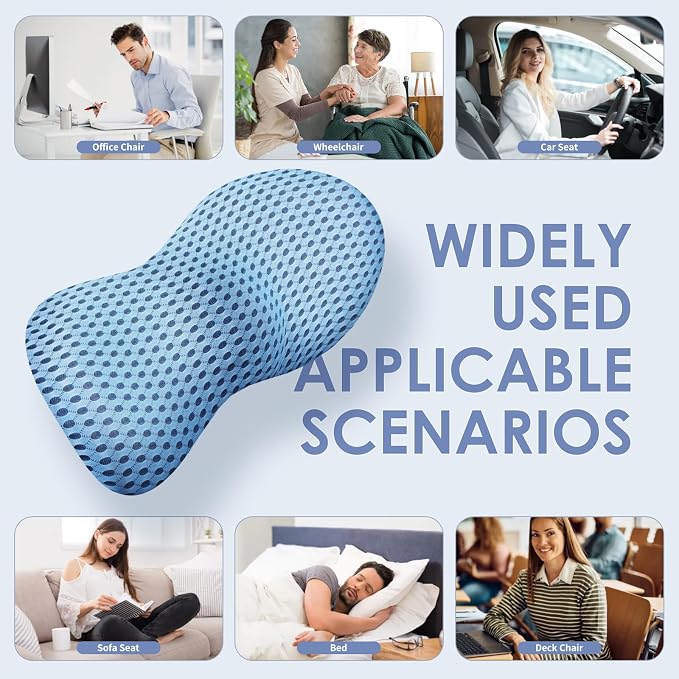 kasney Lumbar Support Pillow for Office Chair, Back Support Pillow, Blue | Memory Foam Lumbar Pillow for Low Back Pain Relief, Ergonomic Streamline Car Seat, Office Chair, Recliner and Bed - Image 6