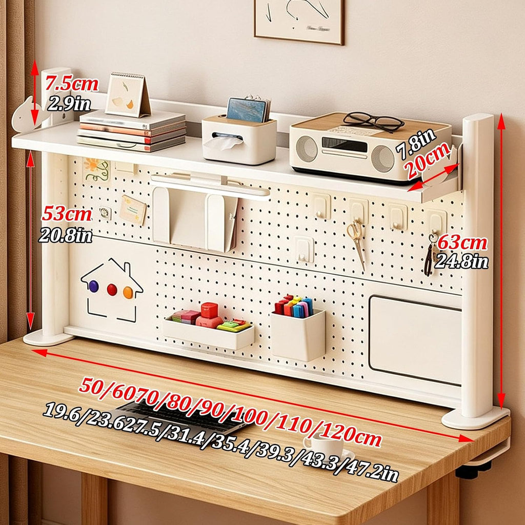 Metal Desktop Bookshelf with Pegboard, Clamp on Desk Organizer Shelf, Multi-Tier Desktop Hutch for Dorm Room, Countertop Storage Display Rack, Desktop Bookcase for Study Offices - Image 2