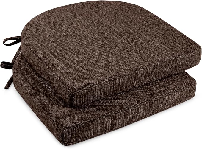 downluxe Indoor Chair Cushions for Dining Chairs, Soft and Comfortable Textured Foam Kitchen Chair Pads with Ties and Non-Slip Backing, 16" x 16" x 2", Brown, 2 Pack by Downluxe