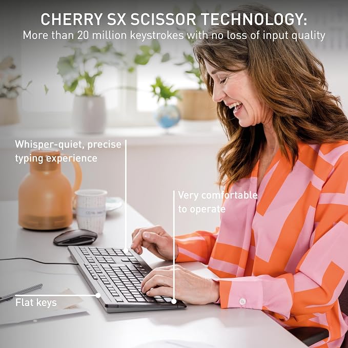 Cherry Stream Keyboard | Wired Slim Whisper Quiet | Silent Keys | Black | For PC/Laptop, Unique Typing Feel, Slim Design, CHERRY SX Scissor Switches, USB-A, QWERTY, Home or Office - Image 2