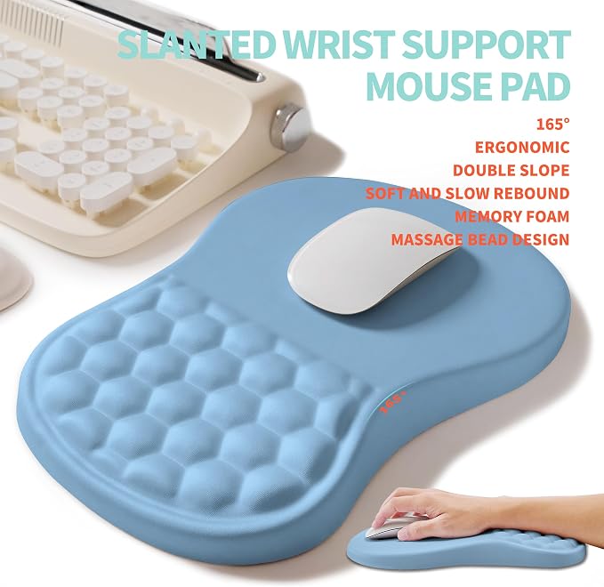 2-in-1 Ergonomic Set, Wave Rise Keyboard Wrist Rest and Massage Bulge Slope Mouse Pad Wrist Support, Cushion Memory Foam Integrated to Relieve Wrist Pain, Lake Blue - Image 3