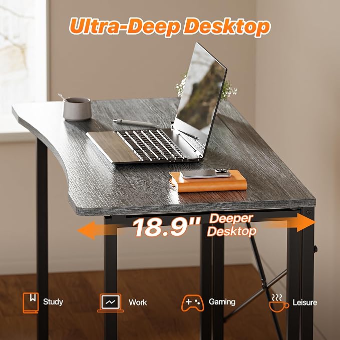 Huuger Folding Desk for Small Spaces, 39.4 Inch Foldable Computer Table | Easy Assembly, Small Writing Work Office Computer Desk, for Home Office, Study, Bedroom, Dorm, Space Saving, Grey - Image 4