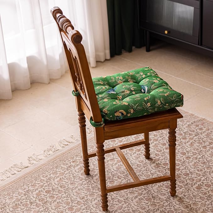 vctops Farmhouse Bird Print Chair Cushions with Ties U-Shaped Soft Comfortable Chair Pads Non Slip Seat Cushions for Indoor Dining Room and Kitchen Chairs(Green,16"x16") - Image 3