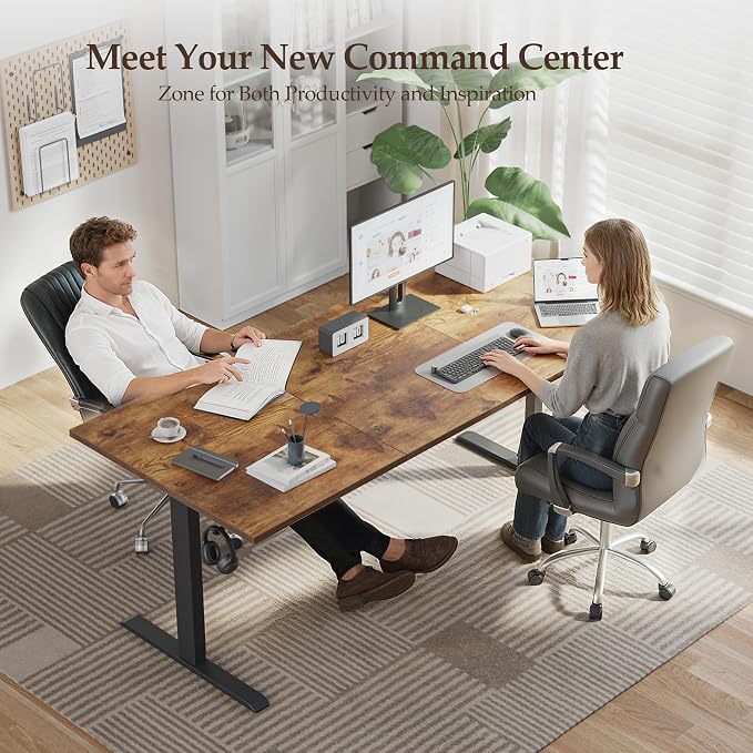 Klicelor 63 Inch Large Electric Standing Desk, Height Adjustable Office Desk, Sit Stand Up Computer Gaming Desk with Memory Preset, Three-Piece Desktop, Rustic Brown - Image 9