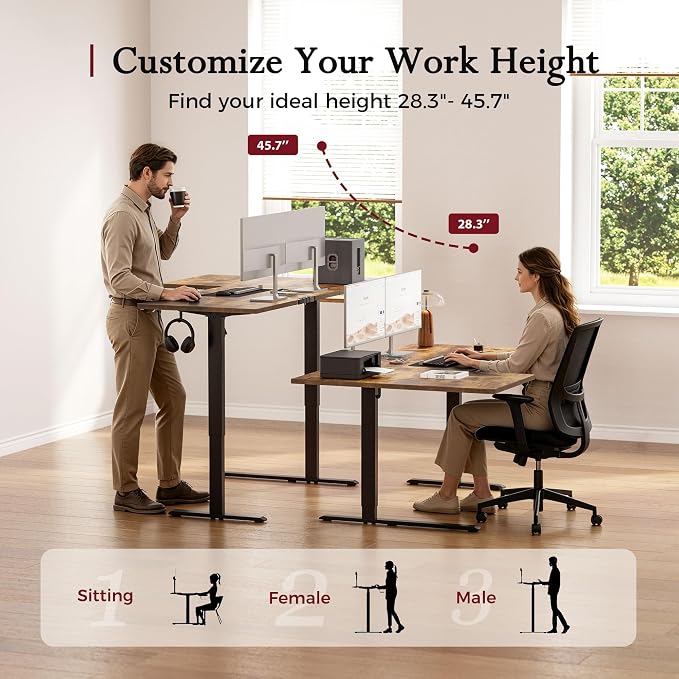 Klicelor L Shaped Standing Desk, 55 Inch Electric Height Adjustable Desk with Memory Preset, Reversible Sit Stand Up Computer Workstation for Home Office, Splice Board, Rustic Brown - Image 4