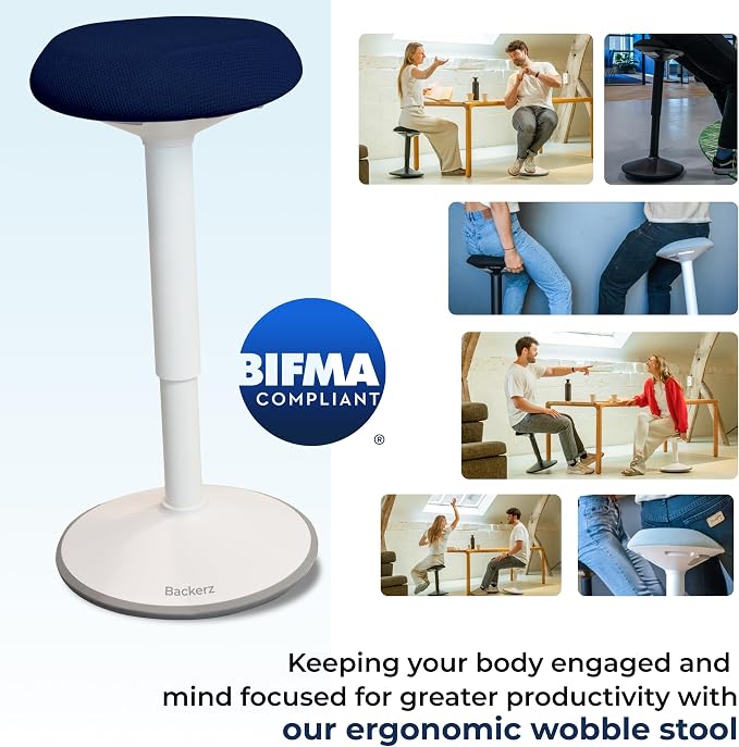 Standing Desk Stool Chair, Height Adjustable Stool 21-31 inch for Office and Classroom, Swivel seat, Anti-Slip Bottom Ergonomic Wobble Stool with Rocking Motion, Blue - Image 10