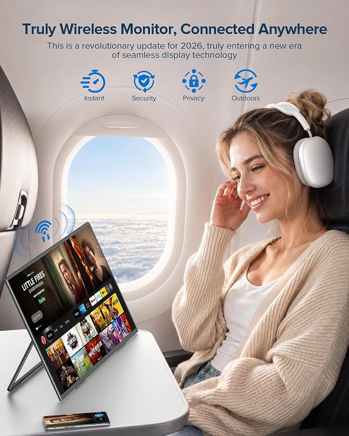 EVICIV Wireless Portable Monitor with 8000mAh Battery, 15.6" (4-5H) | Support AirPlay, Miracast Laptop Display, USB-C & MINI HDMI & VESA, Travel Second Screen for Laptop, Computer, Game Consoles - Image 7