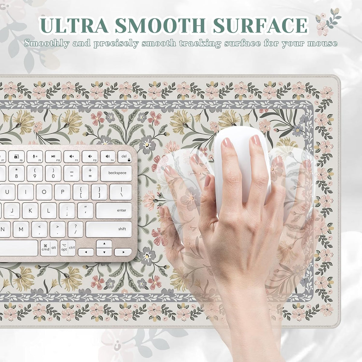 iCasso Aesthetic Mouse pad,23.6x13.7 Desk Pad Mat, Gray Floral - Image 3