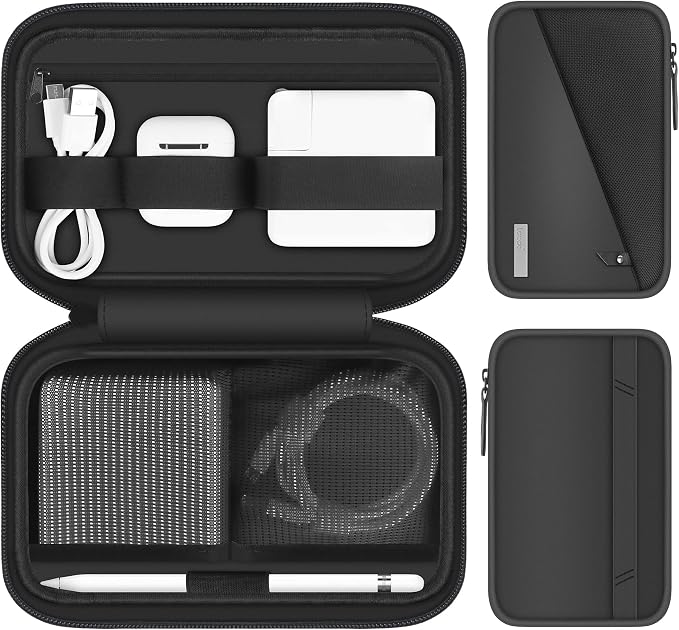 Lacdo Electronic Organizer Accessory Pouch for MacBook Charger, Cables, Power Bank, Hard Drive, Travel Cords, SD Card, Water-Resistant Storage Bag with Card Slots for Memory Card, Black by Lacdo