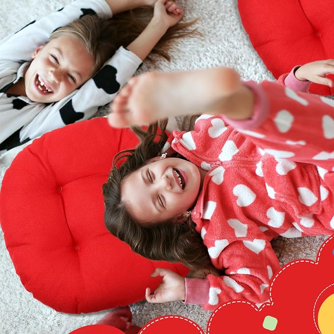 Fumete 8 Pcs Round Floor Cushions for Classroom Kids,Red | 16 Inch Diameter, Students Flexible Seating Pillows, Home Daycare School Reading Yoga Meditation, Soft Cushioned - Image 6