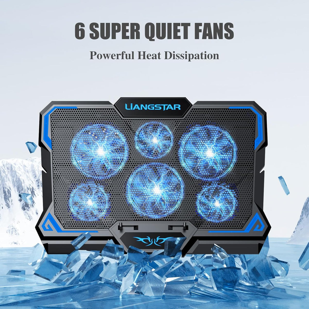 Laptop Cooling Pad, Laptop Cooler with 6 Quiet Led Fans for 15.6-17 Inch Laptop Cooling Fan Stand, Portable Ultra Slim USB Powered Gaming Laptop Cooling Pad, Switch Control Fan Speed Function - Image 2