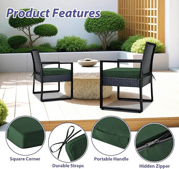 IPYNBAP Outdoor Chair Cushions Set of 4 -Waterproof Outdoor Seat Cushions for Patio Furniture, Patio Chair Cushion with Handle and Ties, Out Door Chair Pads,18.5x16x3-Square, Forest Green - Image 5