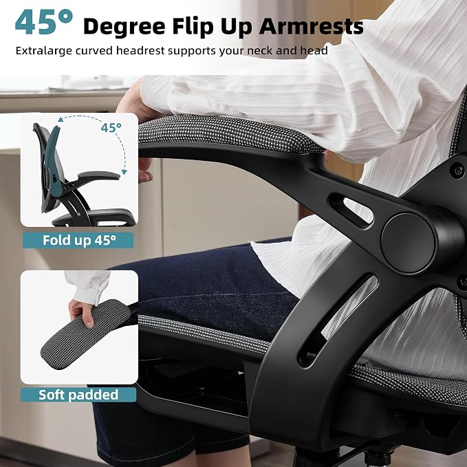 Ergonomic Office Chair, Computer Desk Chair with Lumbar,Grey | Tilt Function, Comfy Wide Seat,Adjustable Lumbar Support, Swivel Executive Computer Desk Chairs for Company and Home - Image 6