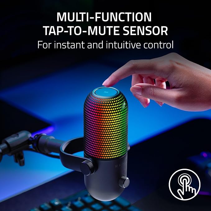 Razer Seiren V3 Chroma RGB, Stream & Game Reactive, USB Microphone, Black | Tap-to-Mute Sensor, Condenser Mic, Digital Gain Limiter & Shock Absorber, Works with OBS, Discord, Zoom, Teams - Image 3