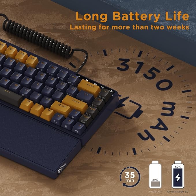 RK ROYAL KLUDGE S70 Ergonomic Split Keyboard, Tactile Brown Switch Black | Wireless RGB Mechanical Keyboard with Bluetooth/2.4G/Wired, 75% Hot Swappable Gaming w/Fixed Wrist Rest, PBT Keycaps, Win/Mac - Image 6