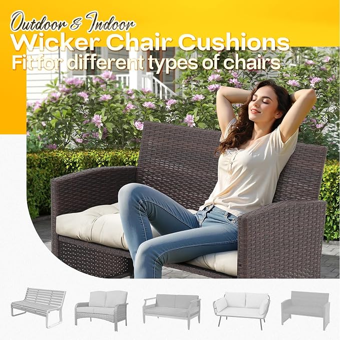 MAGIC ELEPHANT Outdoor Bench Cushion, Memory Foam Loveseat Cushion for Patio Furniture Wicker Chair, Settee Porch Swing Seat Cushion, 44 x 19 Inches (Antique White) - Image 5