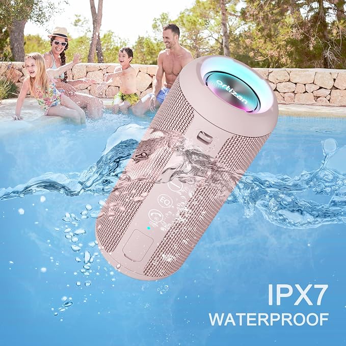 Ortizan X10 Portable Bluetooth Speaker, IPX7 Waterproof, Wireless, Pink | 24W Loud Stereo Sound, Deep Bass, Bluetooth 5.3, RGB Lights, Dual Pairing, 30H Playtime for Home/Outdoor/Party, Birthday Gift - Image 7