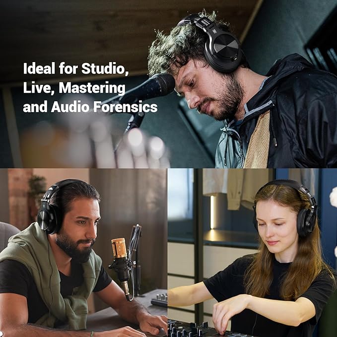 OneOdio A70 Bluetooth Over-Ear Headphones, Hi-Res Wired DJ Studio - Black | Wireless over-ear headphones with 72H playtime, 3.5mm/6.35mm wired jacks for studio monitoring, mixing, guitar, amp and PC - Image 6