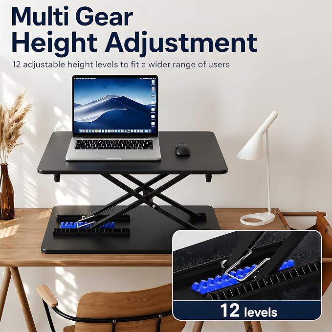 Height Adjustable Standing Desk Converter, 25.16" x 15.75", Black | Ready to Use Desk Riser for Laptop and Monitor, Sit Stand Workstation for Office, Bedroom and Living Room - Image 6